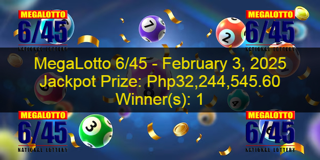 P32 Million SOLO WINNER - Megalotto 6/45 Jackpot Prize On February 3, 2025 PCSO Official Game Results