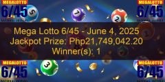 SOLO WINNER: Megalotto 6/45 Nag-uwi ng P21.7 Million Jackpot Prize | June 4, 2025 PCSO Official Game Results