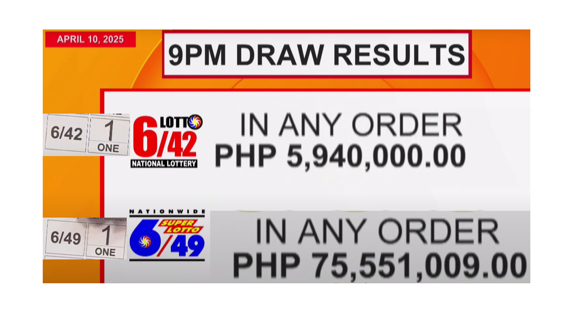 Lotto 6/42 and Superlotto 6/49 Jackpot Prize - Official Results for April 10, 2025
